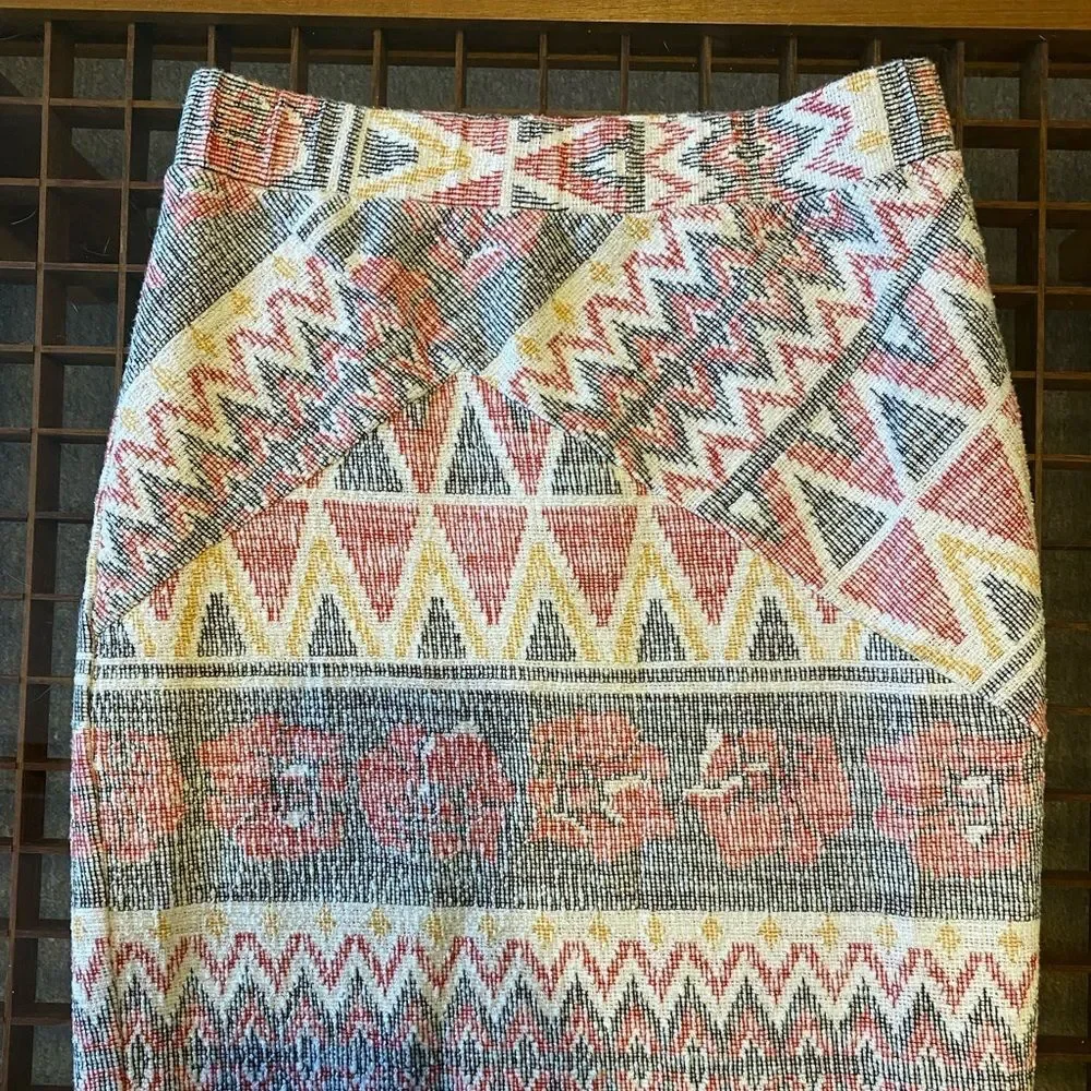 Free People Mendocino Woven Pencil Midi Skirt Southwestern front Slit size small